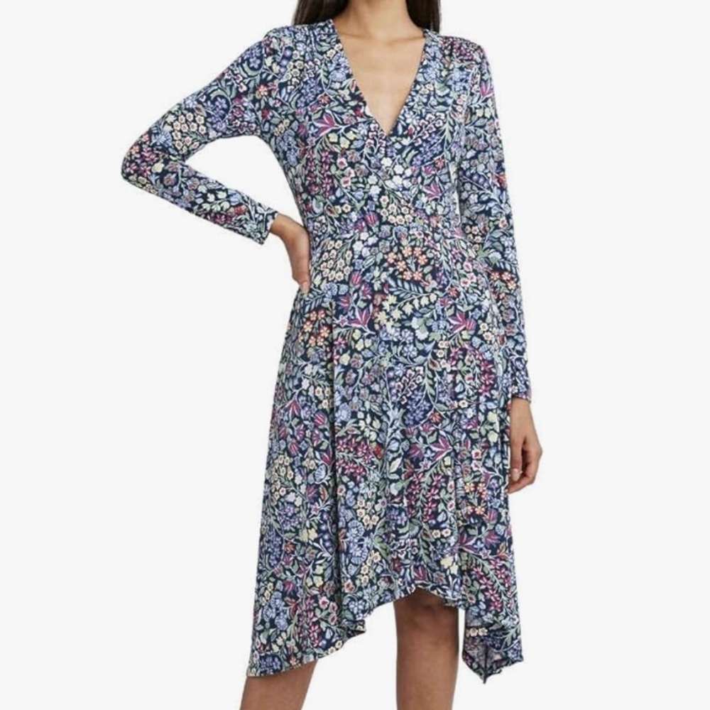 BCBGMAXAZRIA Long Sleeve Faux Wrap Dress